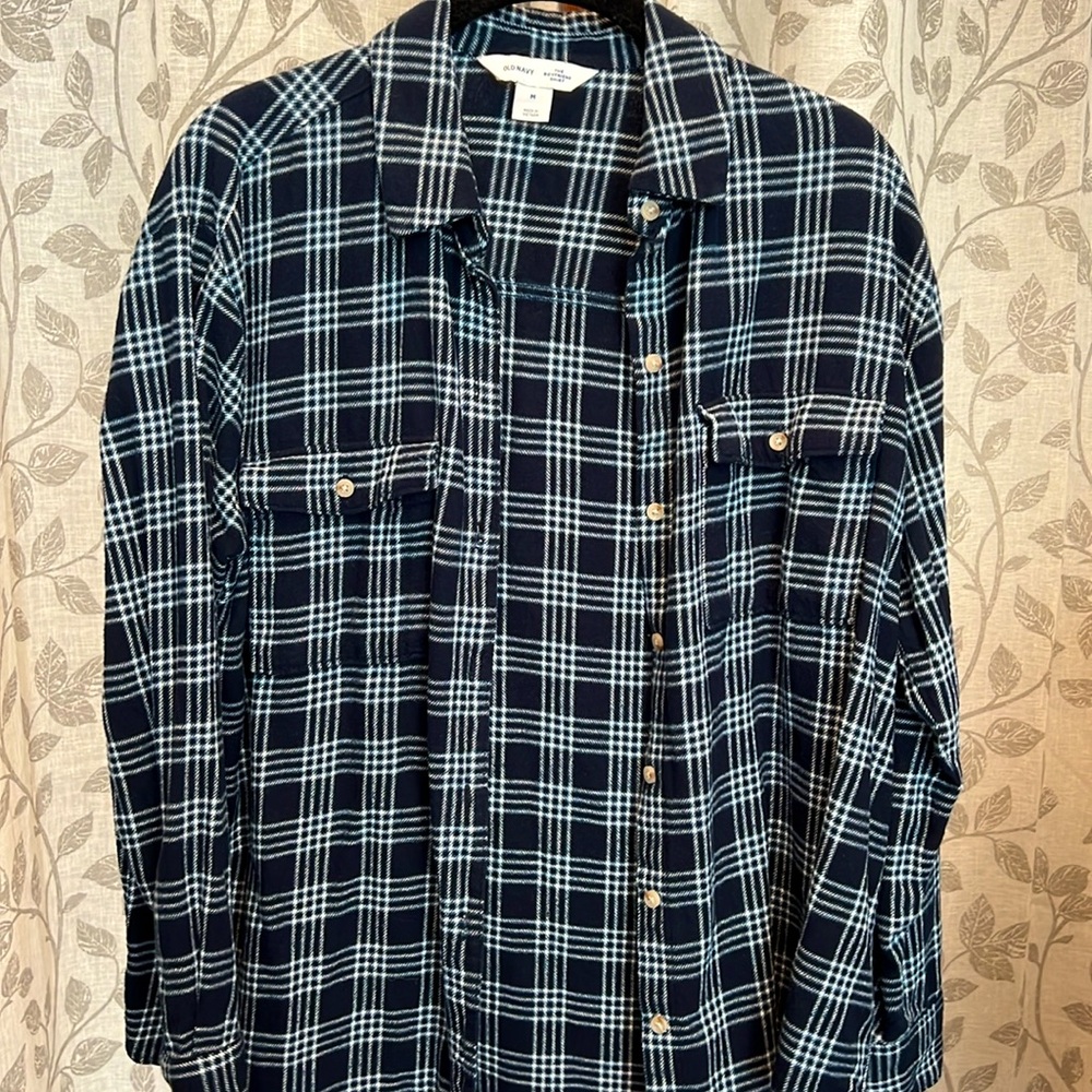 Old Navy Blue Plaid Button Down, The Boyfriend Shirt